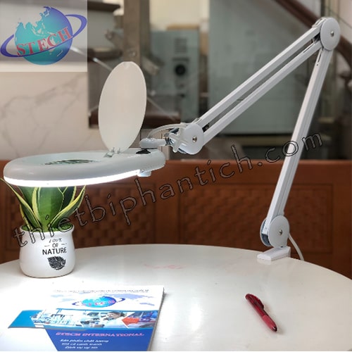 Kính lúp kẹp bàn STECH tiêu chuẩn Quốc Tế 8066A-5X-D2X (thấu kính xanh, tròn, loại xịn)